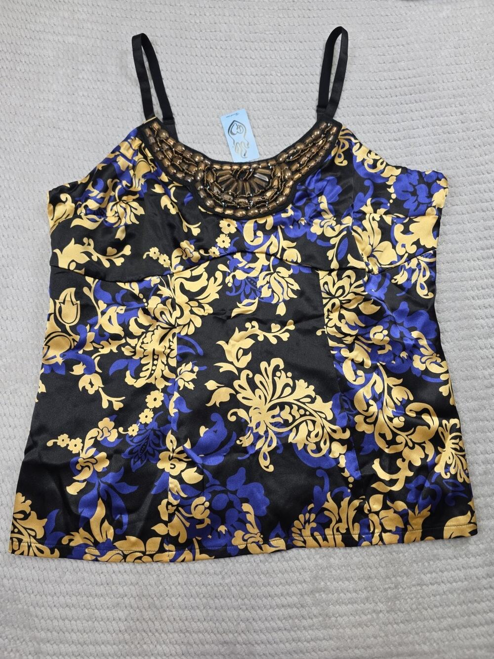 Vintage Torrid Shirt Womens 3 Beaded Embellished Tank Ornate Gold New